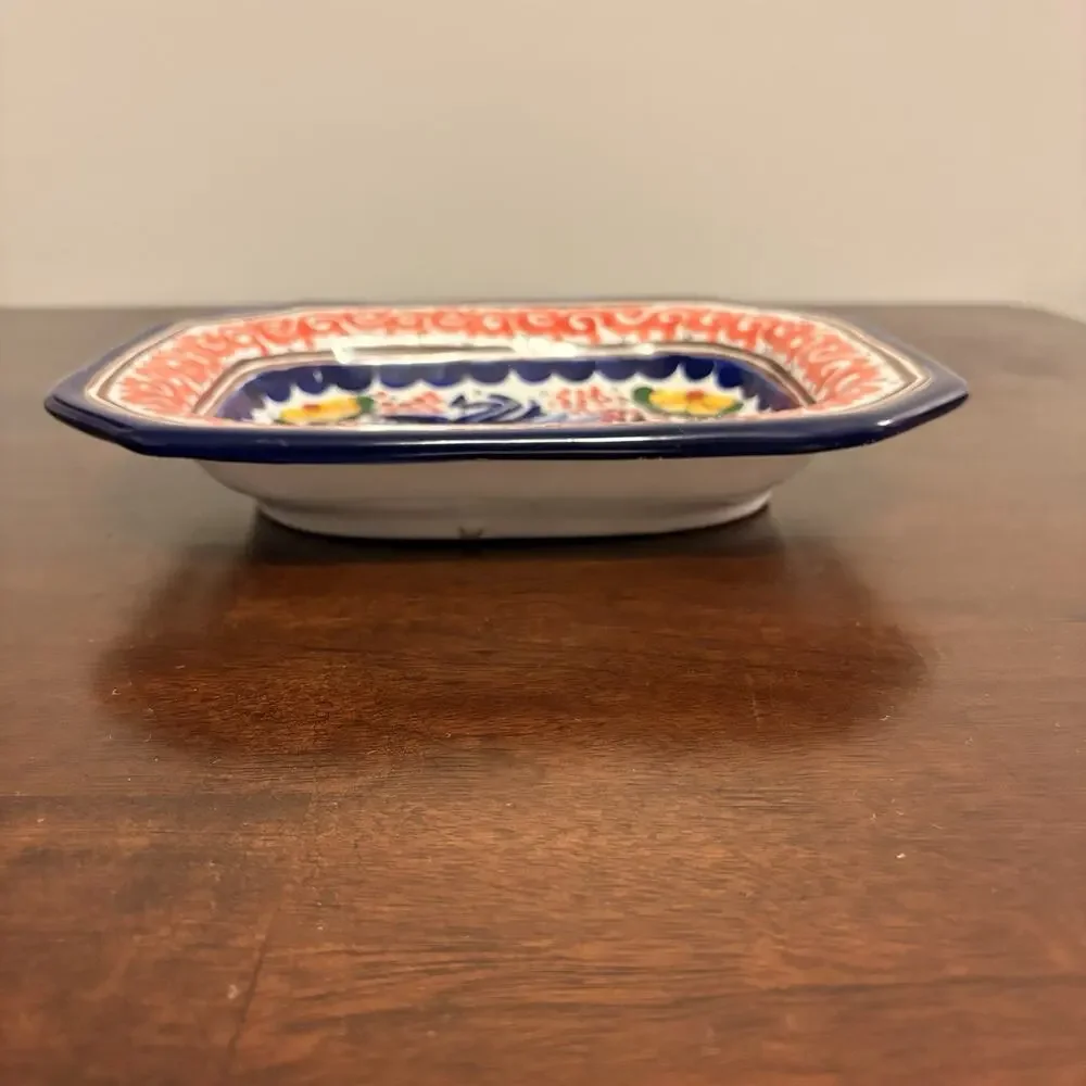 Talavera Mexican Pottery Serving Hanging Dish Blue Coral Yellow Green 10”
